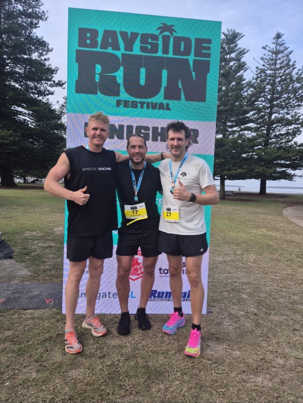 JL with mates at the Bayside Run Festival finish