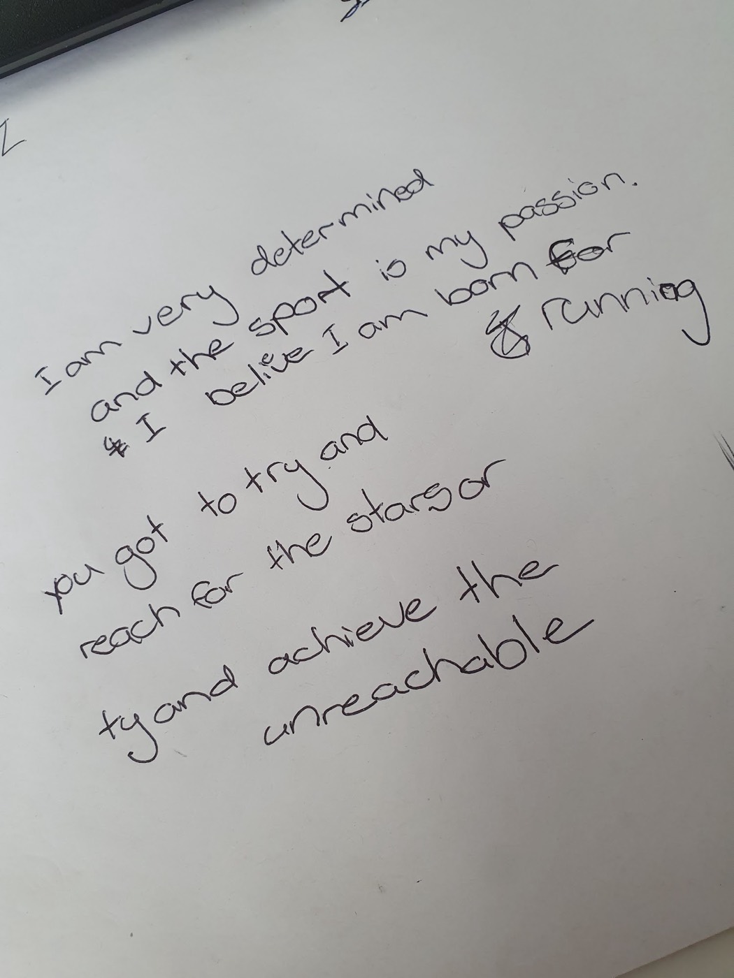 Handwritten note: you've got to try and reach for the door and achieve the unreachable